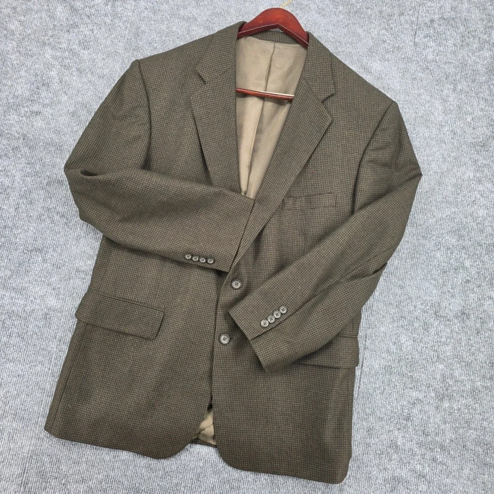 Oscar de la Renta Mens 46R Brown Wool Houndstooth Blazer Sport Coat T135